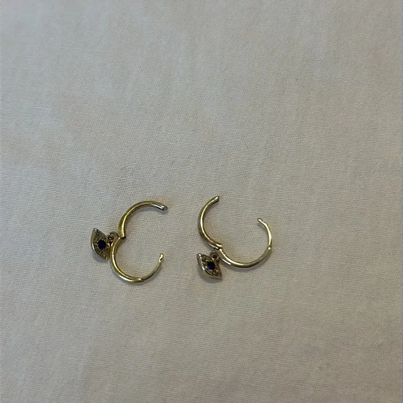 NWOT Mini Gold Evil Eye Huggie Hoops 9mm hoop earrings in gold - Picture 4 of 6